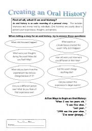 English Worksheet: Creating an Oral History