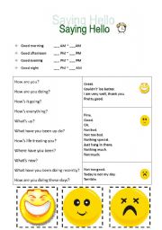 English worksheet: saying Hello