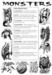 English Worksheet: Monster Match