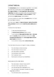 English worksheet: United Nations Work Sheet