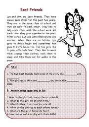 English Worksheet: Best Friends reading comprehension