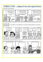 Comics fun - high elementary to pre-intermediate - 3 pages - comparatives, but-and-so-because