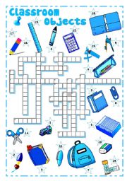 English Worksheet: SCHOOL SUPPLIES, CLASSROOM OBJECTS (2) - Crossword