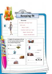 English Worksheet: keeping fit