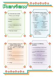 Dates, genitive case, abilities and present continuous review