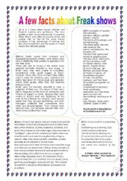 English Worksheet: A few facts about Freaks and Freak Shows : Reading Comprehension