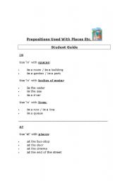 English worksheet: Prepositions of Place - Review, Student Guide and Questionnaire with Answer Key