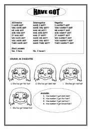 English Worksheet: HAVE GOT AND DESCRIPTION