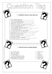 English Worksheet: Question Tag