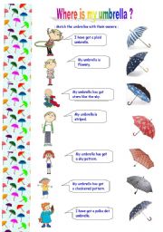 English Worksheet: Where is my umbrella ? Using Patterns
