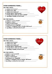 English Worksheet: find someone who ... loves and hates conversation