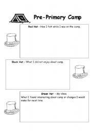 English Worksheet: Camp Thinking Hats reflection