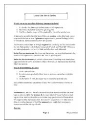 English Worksheet: Fact & Opinion