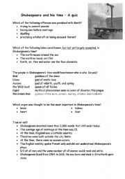 English Worksheet: Short quiz about Shakespeare and his time