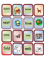 English Worksheet: card game animal homes