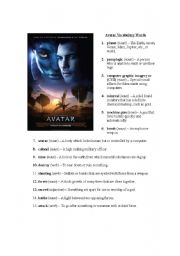 English Worksheet: Avatar Movie Vocabulary Sheet