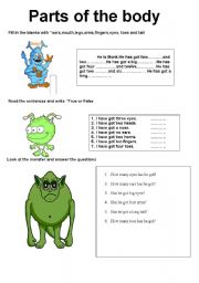 English Worksheet: body parts