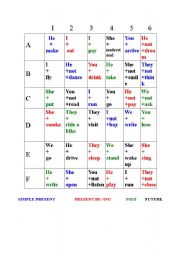 English Worksheet: Noughts and crosses to revise tenses: present, past, future