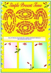 SIMPLE PRESENT TENSE - WORD LEVEL (WITH B/W AND ANSWER KEY)