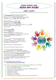 English Worksheet: HOLD MY HAND - lyrics and discussion points with project ideas