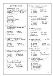 English Worksheet: adjective clauses