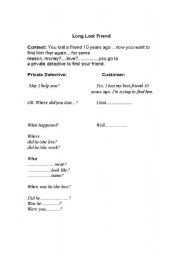 English worksheet: long lost friend detective role-play