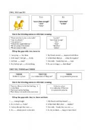 English worksheet: Homophonic words:two/too/to and theyre,their and there