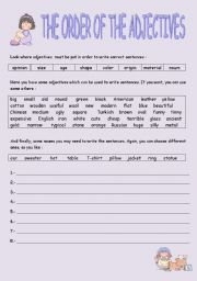 English Worksheet: THE ORDER OF THE ADJECTIVES