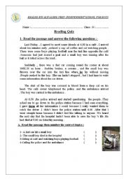 English Worksheet: accident reading comprhension