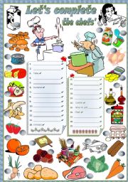 English Worksheet: THE CHEFS SHOPPING LIST