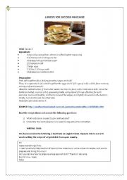 English Worksheet: HOW TO WRITE A RECIPE. GUIDELINES AND SAMPLE TEXT