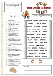 English Worksheet: FunSheet Themes: Cowboys & The Wild West