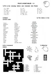 English Worksheet: FRUIT & VEGETABLES