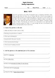 English Worksheet: Brad Pitt