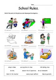 English Worksheet: School Rules - Present simple positive/negative