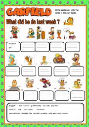 English Worksheet: What did Garfield do last week ? 