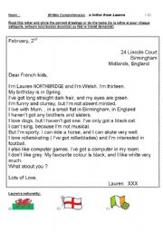 English Worksheet: a letter from a penpal