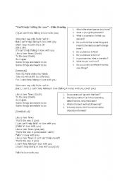 English worksheet: Elvis-Falling in Love with You Lyrics and Questions