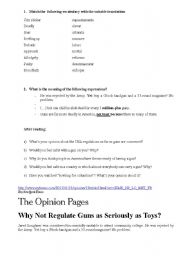 English Worksheet: Should guns be forbidden?