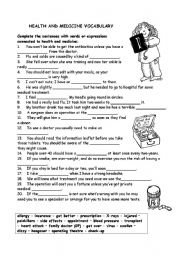 English Worksheet: HEALTH AND MEDICINIE VOCABULARY