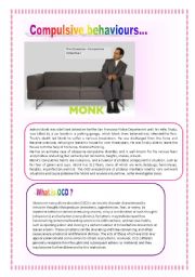 English Worksheet: Lets learn about Compulsive behaviours with Monk!