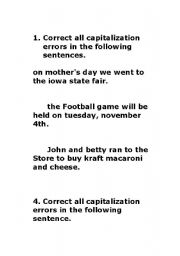 English Worksheet: Correct all capitalization errors in the following sentence