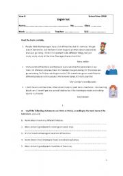 English Worksheet: Test for grade 8th