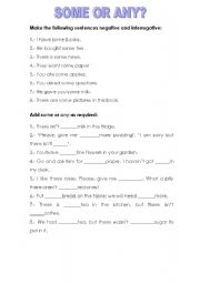 English Worksheet: Some or Any?