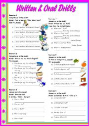 English Worksheet: Unit 1, Lesson 1  Written & Oral Drills  to be, personal pronouns, occupations, people, animals, fruit - with transcriptions and teachers directions ((4 pages)) ***editable
