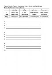 English worksheet: Present Simple, Present Progressive, Future Simple and Past Simple