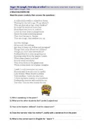 English worksheet: reading practice: First day at school