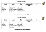 English worksheet: pocket money 