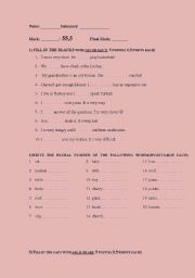 English worksheet: test for beginners