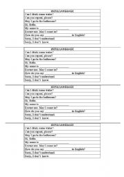 English Worksheet: Card - Useful classroom language